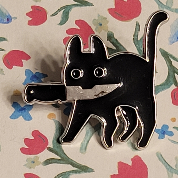 Black Cat With A Knife Enamel Pin - Picture 4 of 9